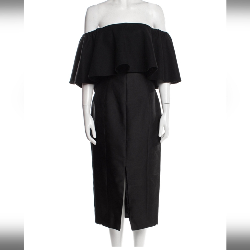 WOMEN'S BLACK PAPER LONDON WOOL KNEE LENGTH OFF SHOULDER DRESS GOWN $850 Sz 14